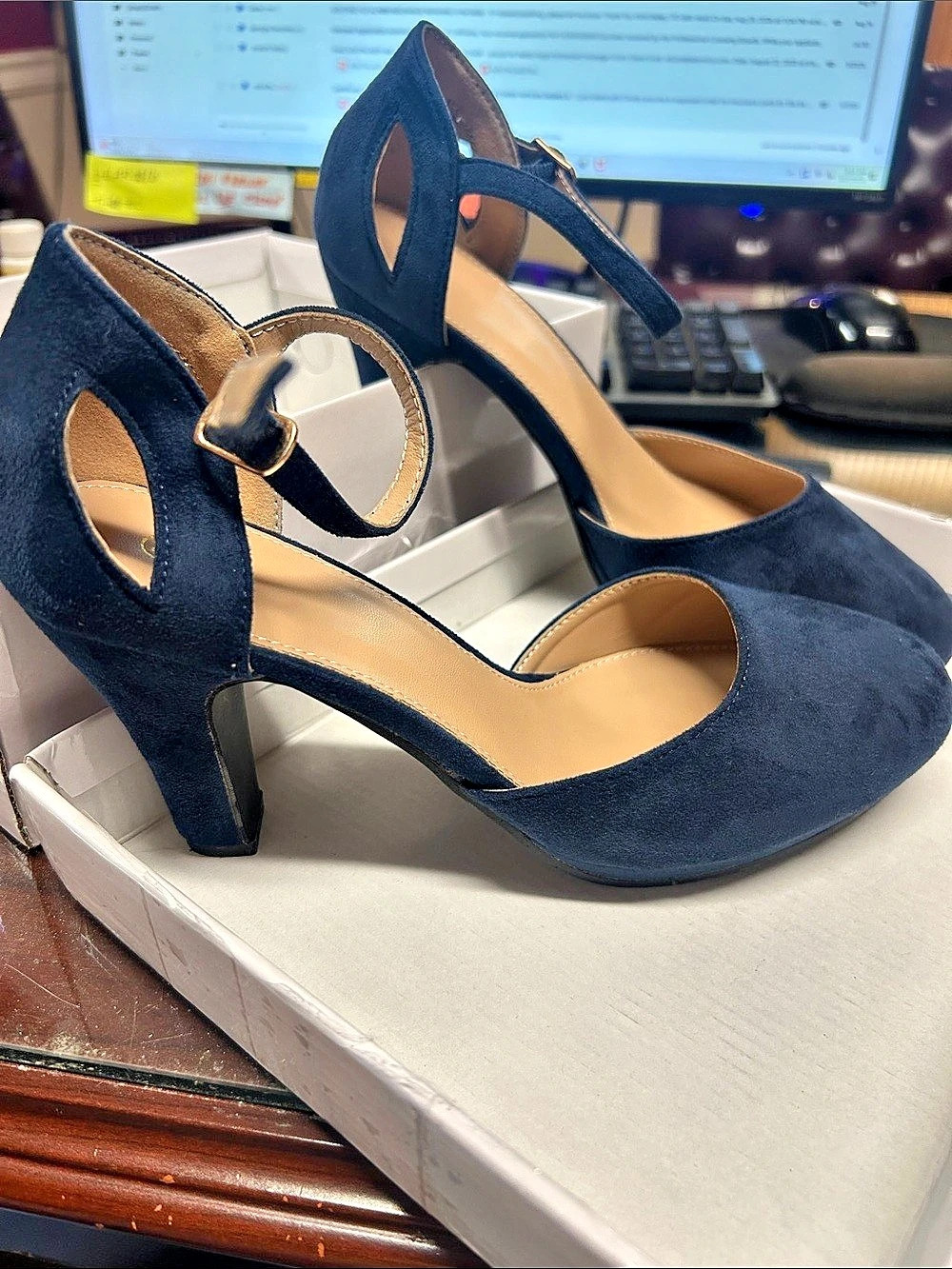 Blue Faux Suede-Style Ankle Strap Heels US 8 NEW